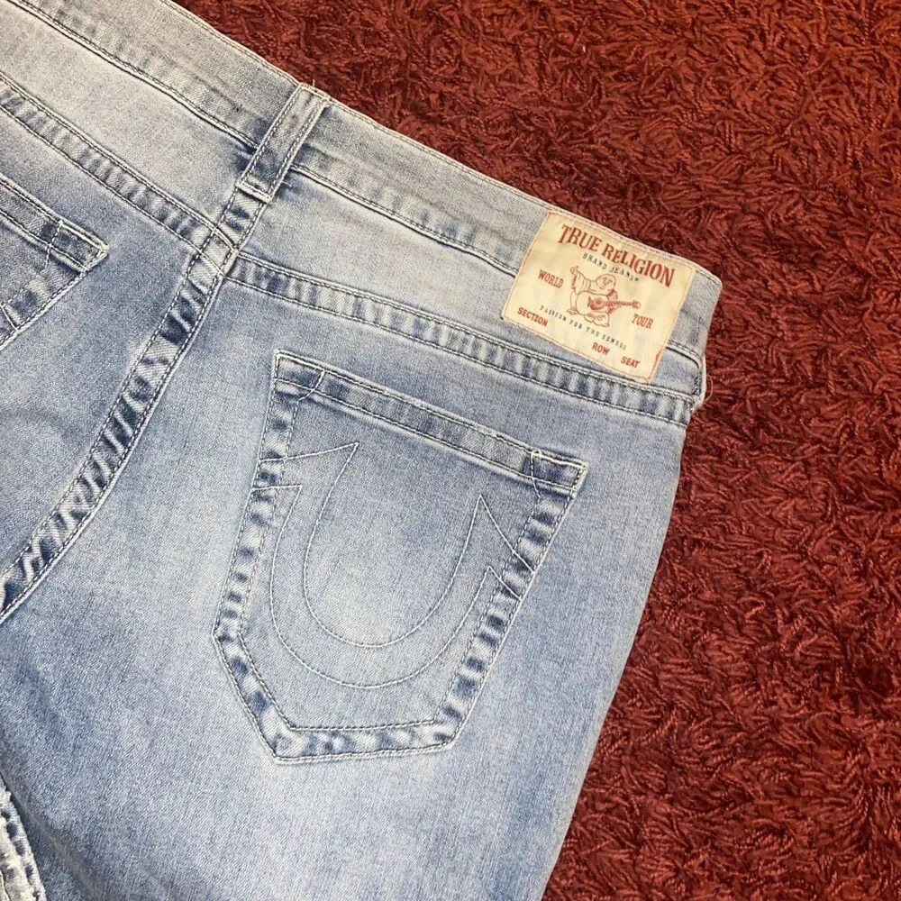 True Religion Rocco Relaxed Skinny Jeans Mens 38 Blue Distressed Denim Pants